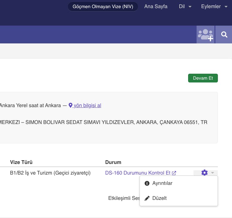 DS-160 Formu Düzelt Butonu